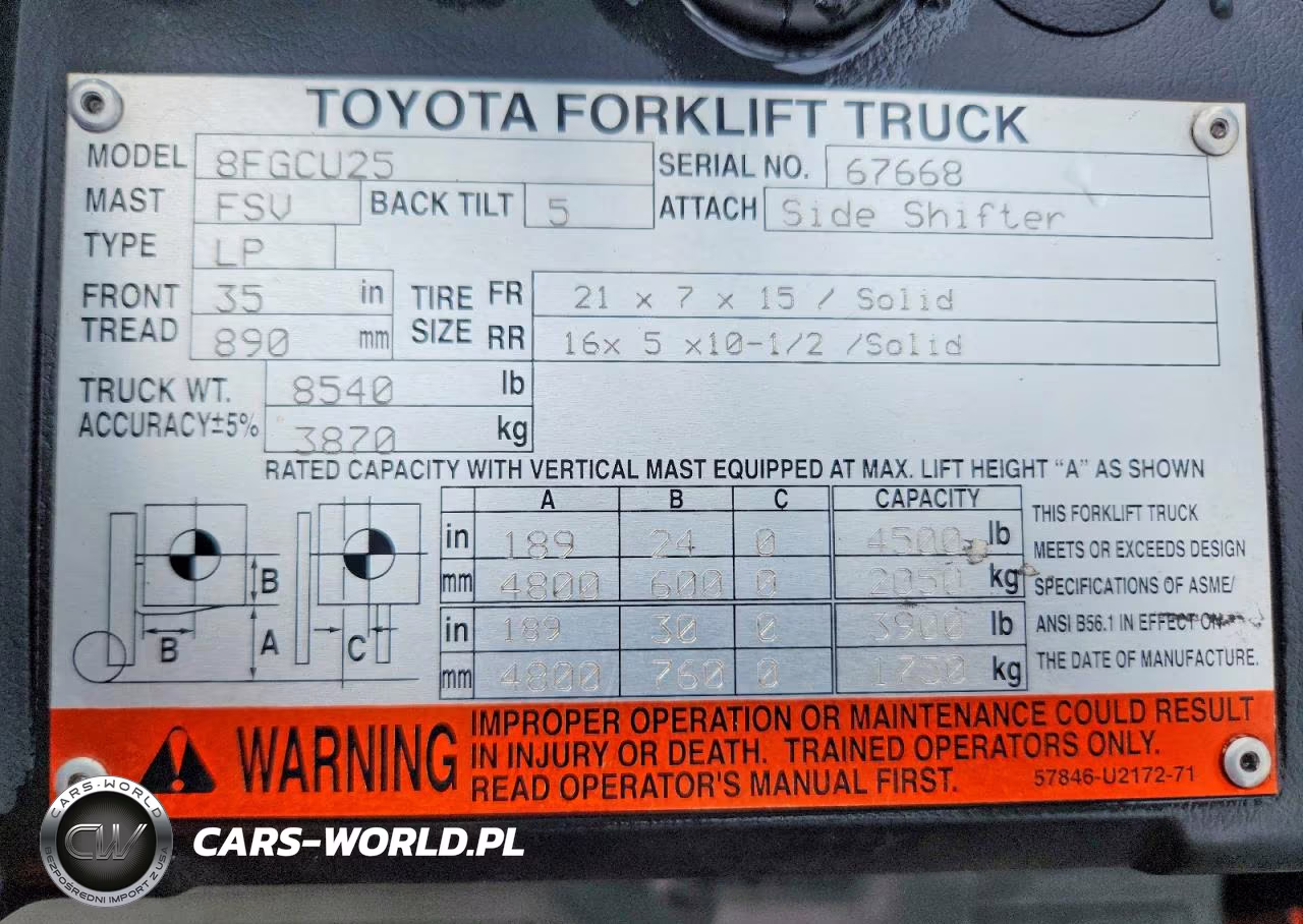 2019 Toyota 8Fgcu25 Forklift VIN:67668 - 10