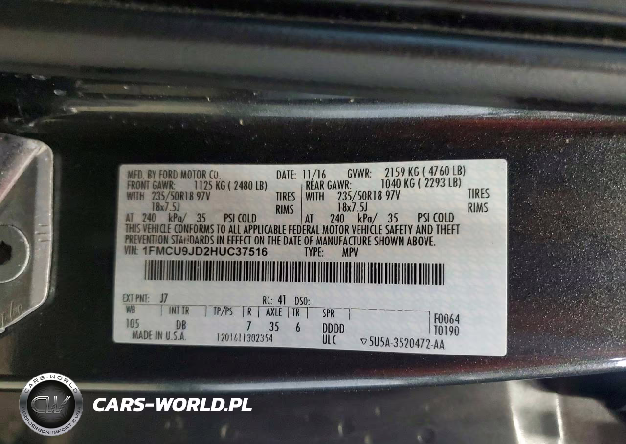 2017 Ford Escape Titanium VIN:1FMCU9JD2HUC37516 - 13