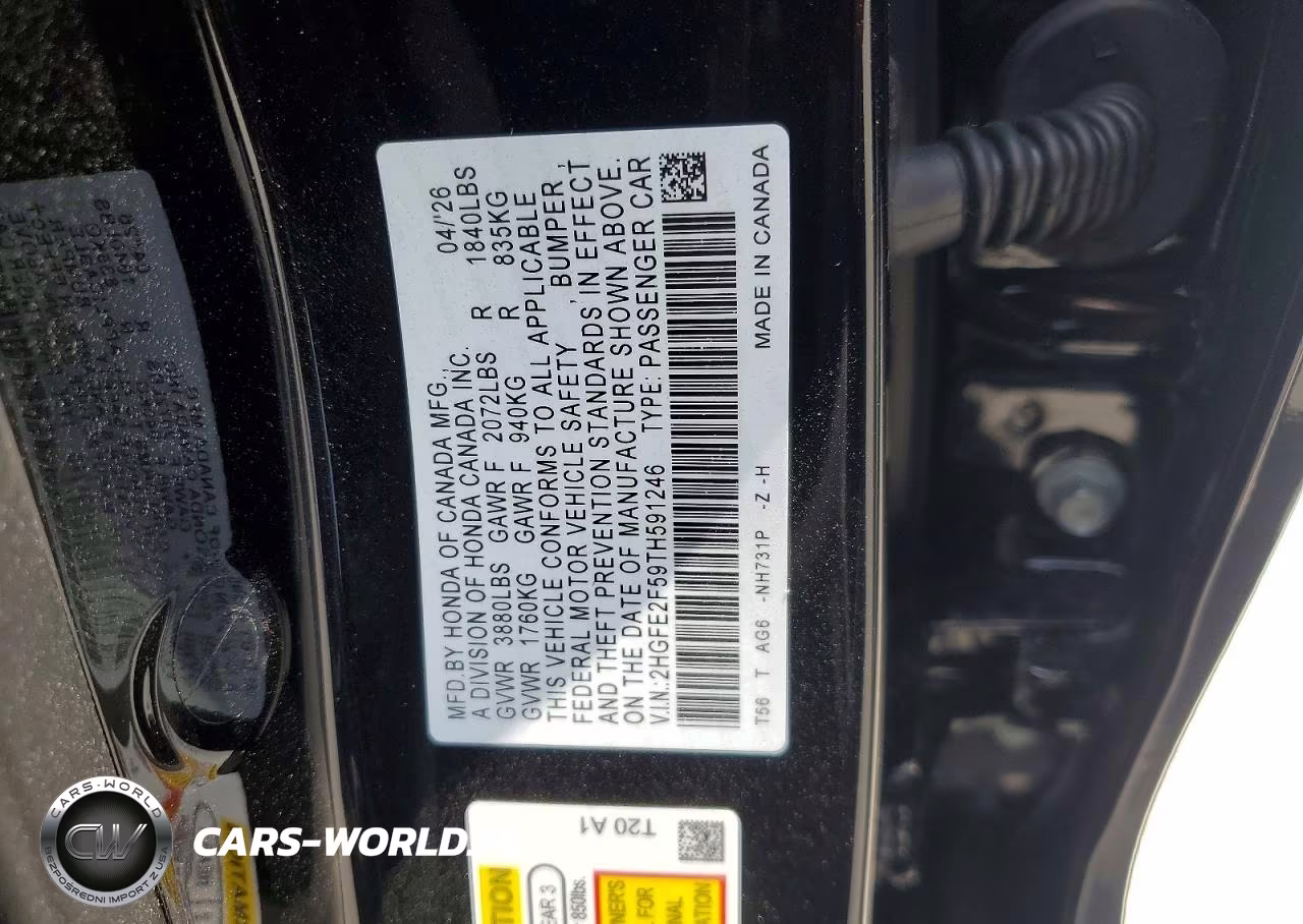 2026 Honda Civic Sport VIN:2HGFE2F59TH591246 - 12