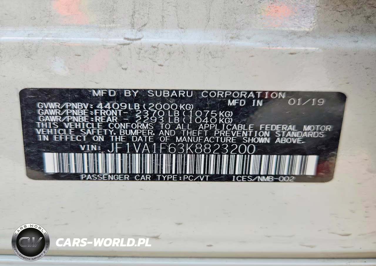 2019 Subaru Wrx Premium VIN:JF1VA1F63K8823200 - 12