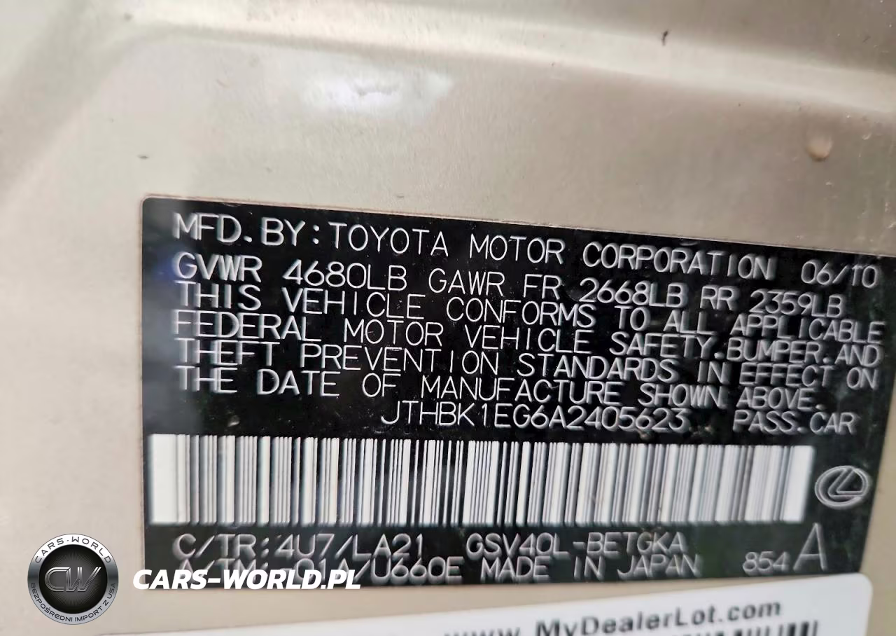 2010 Lexus Es 350 VIN:JTHBK1EG6A2405623 - 13