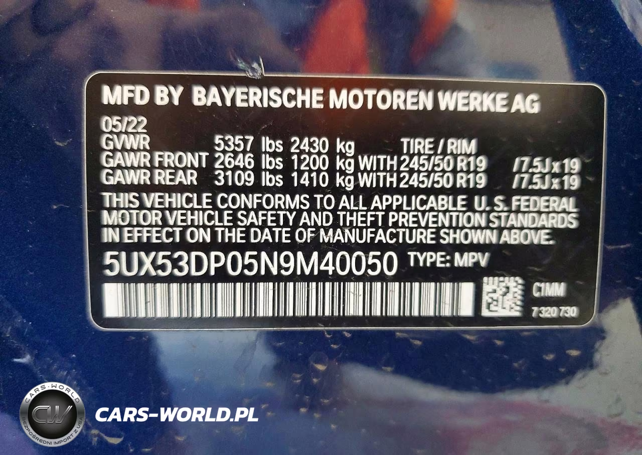 2022 BMW X3 xDrive30I VIN:5UX53DP05N9M40050 - 12