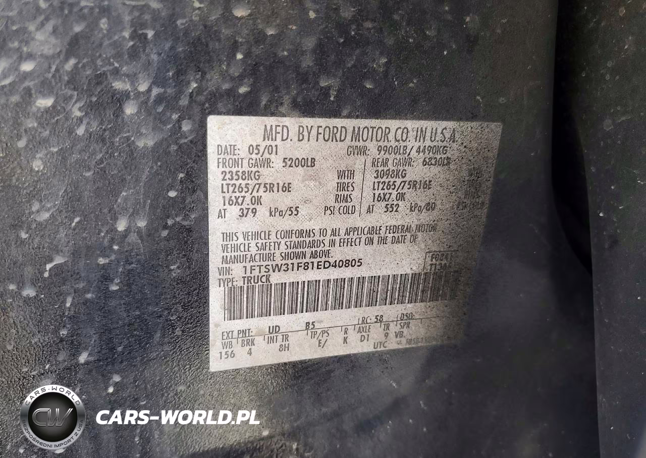 2001 Ford F350 Srw Super Duty VIN:1FTSW31F81ED40805 - 12