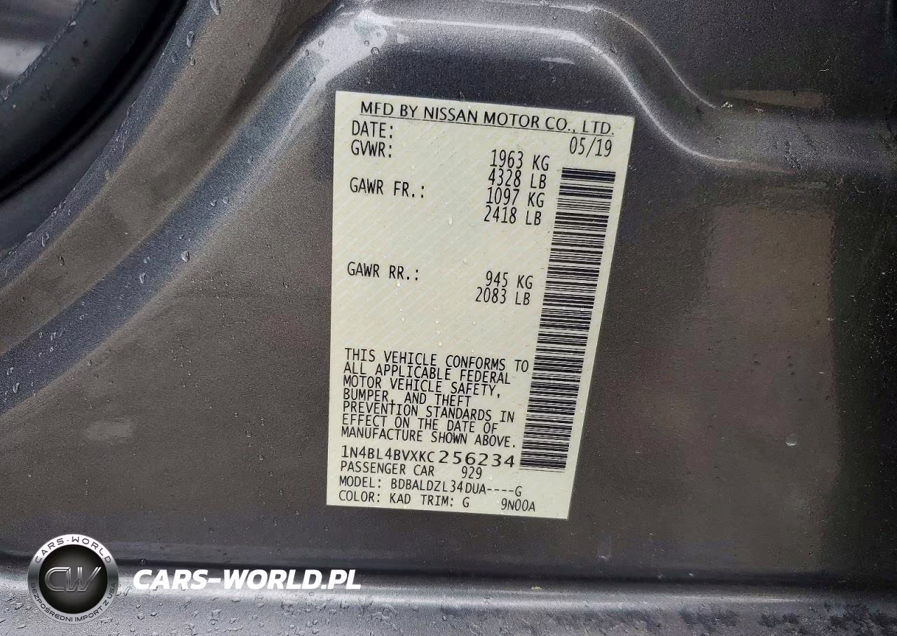 2019 Nissan Altima S VIN:1N4BL4BVXKC256234 - 12
