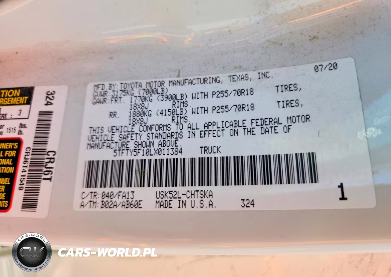 2020 Toyota Tundra Sr VIN:5TFTY5F10LX011384 - 12