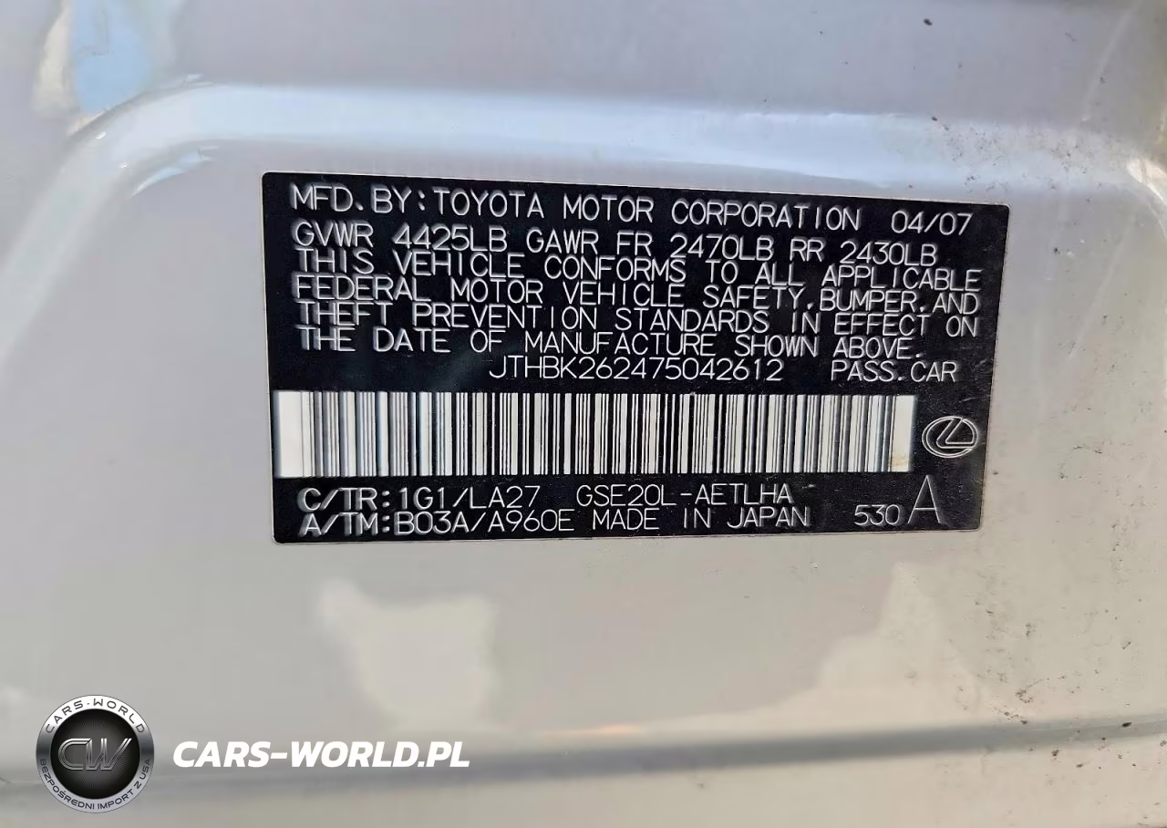 2007 Lexus Is 250 VIN:JTHBK262475042612 - 12