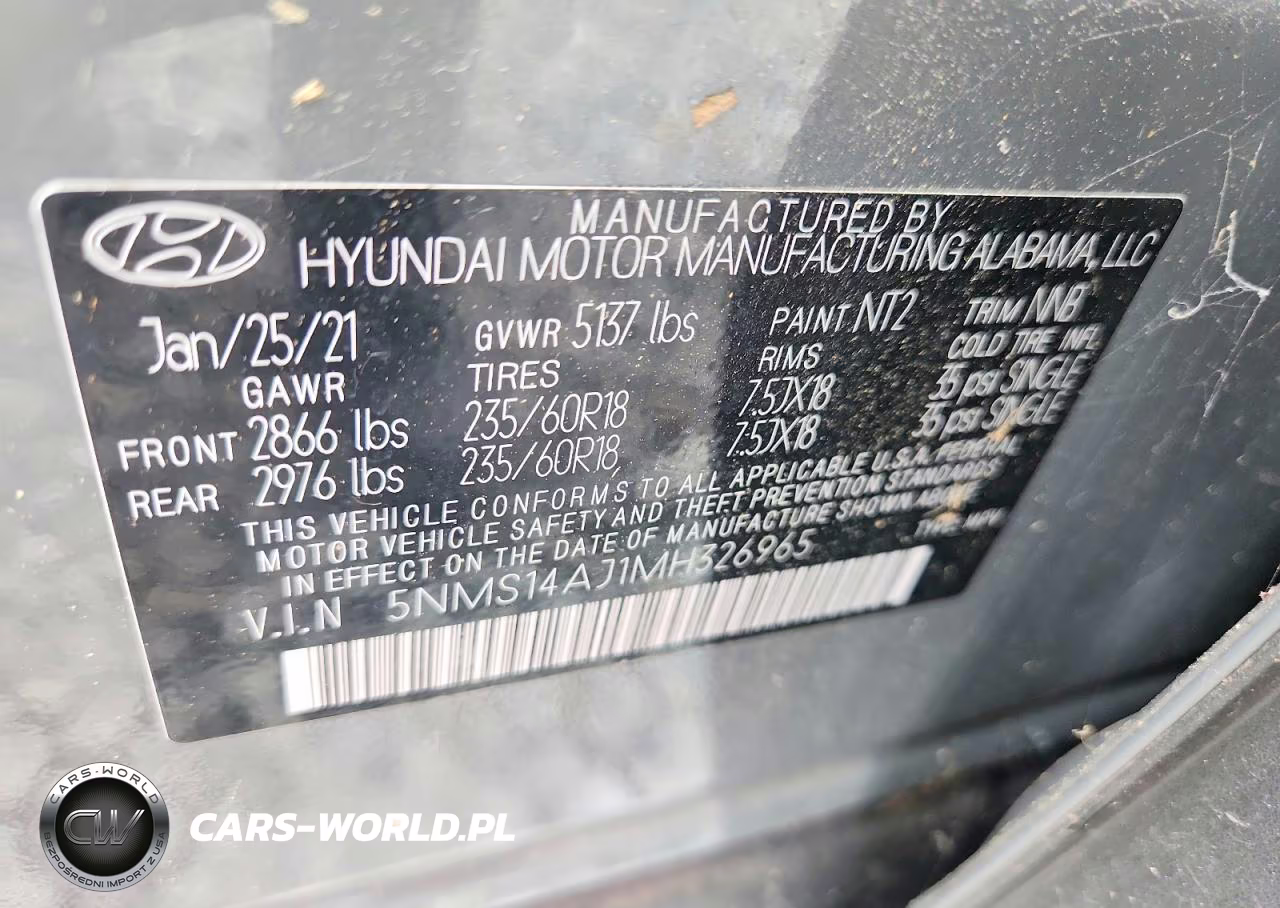 2021 Hyundai Santa Fe Se VIN:5NMS14AJ1MH326965 - 14