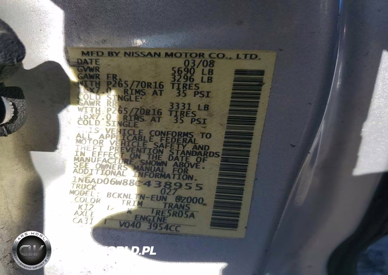 2008 Nissan Frontier Se V6 VIN:1N6AD06W88C438955 - 12