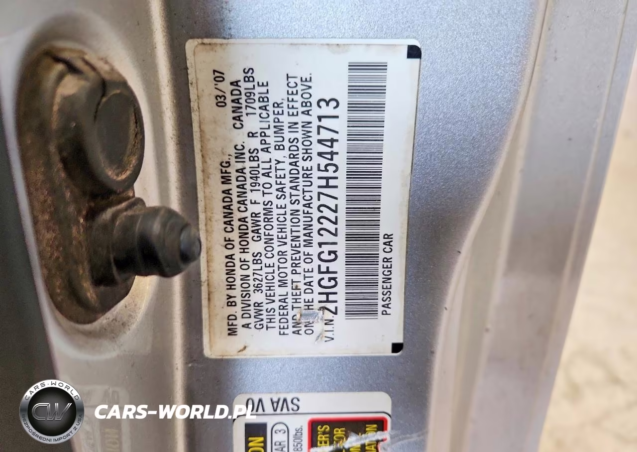 2007 Honda Civic Dx VIN:2HGFG12227H544713 - 12
