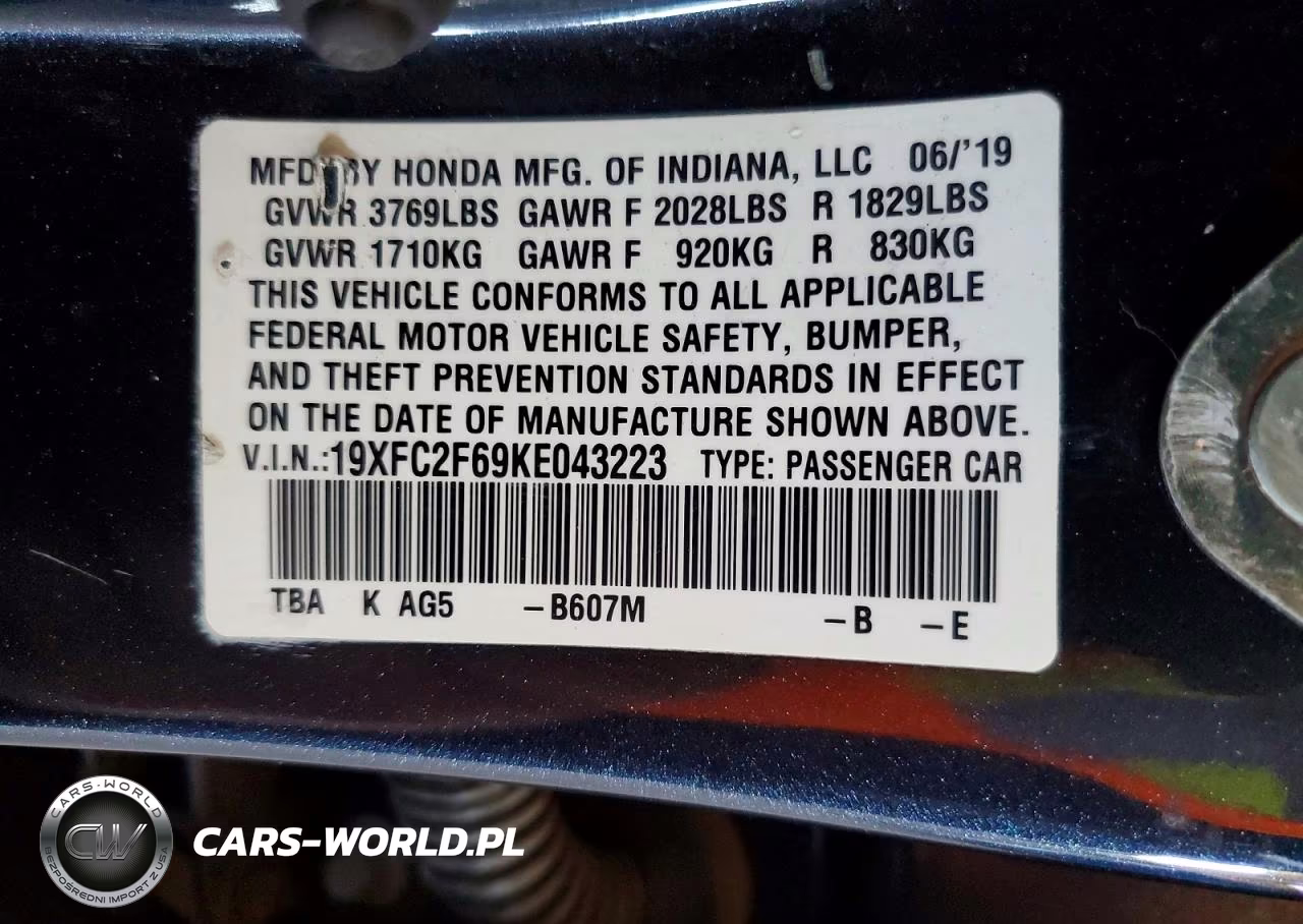 2019 Honda Civic Lx VIN:19XFC2F69KE043223 - 13