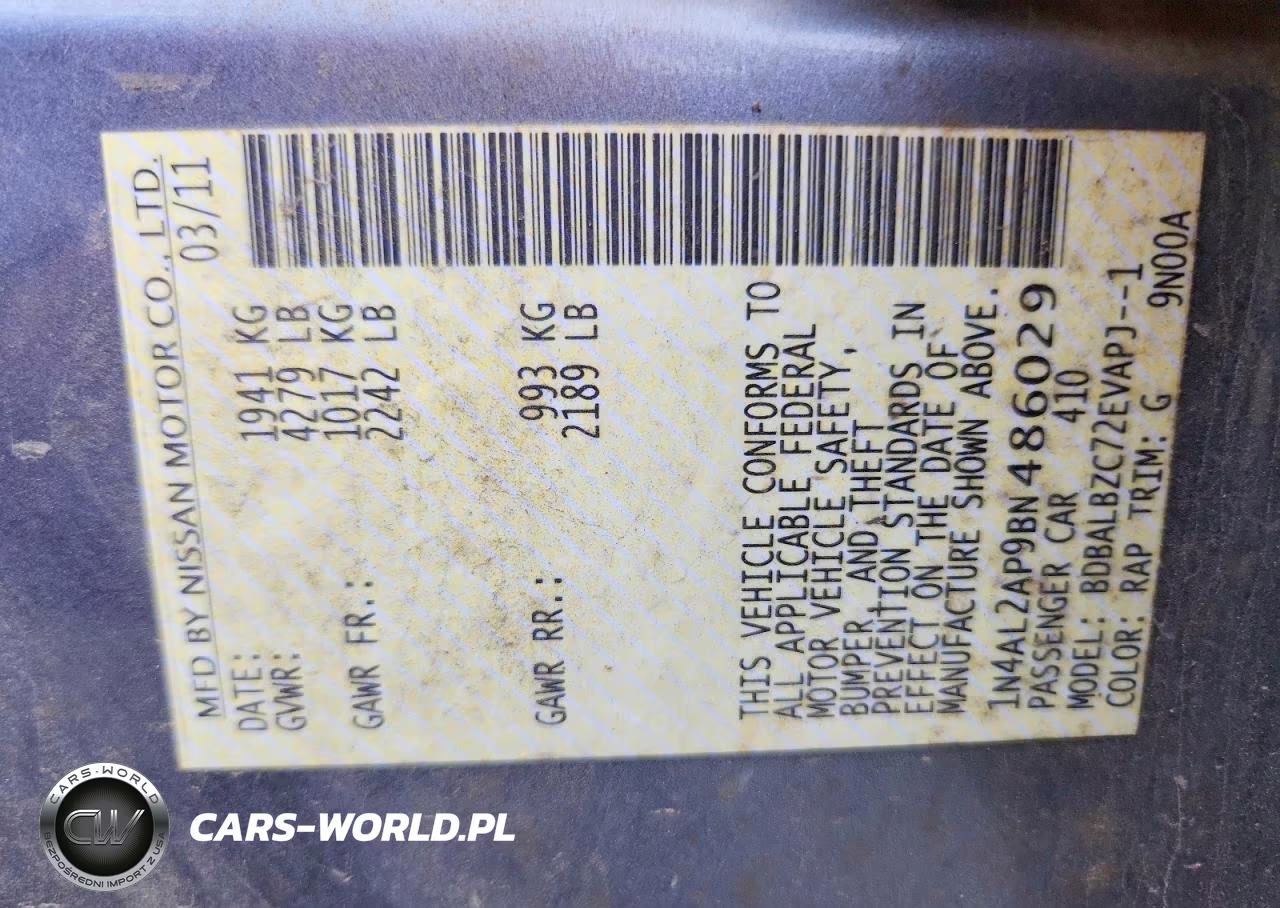 2011 Nissan Altima 2.5 VIN:1N4AL2AP9BN486029 - 12