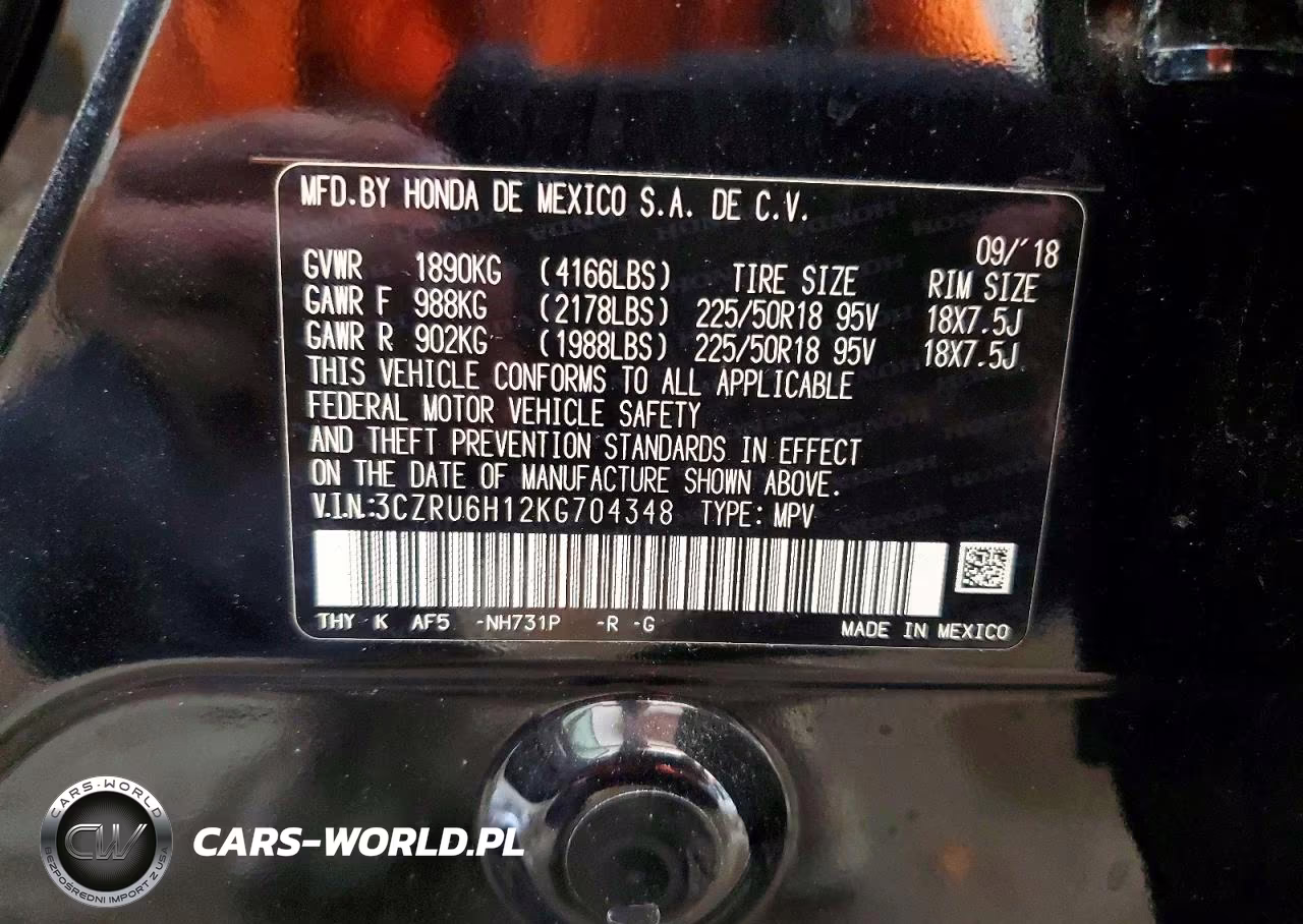 2019 Honda Hr-V Sport VIN:3CZRU6H12KG704348 - 12