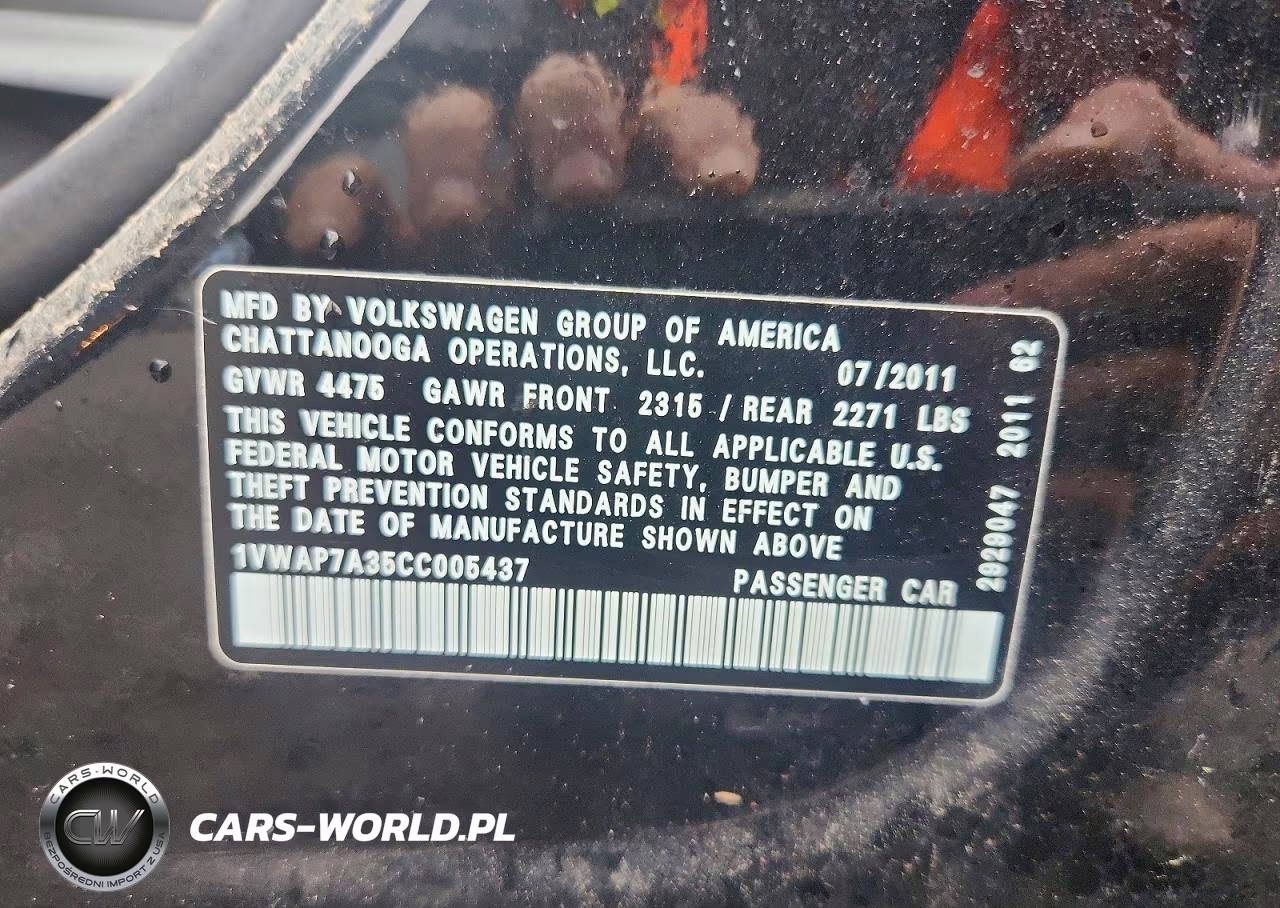 2012 Volkswagen Passat S VIN:1VWAP7A35CC005437 - 12