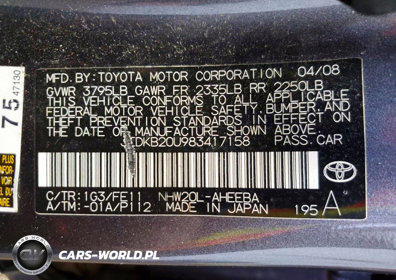 2008 Toyota Prius Base VIN:JTDKB20U983417158 - 13