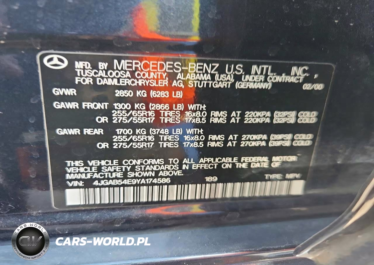 2000 Mercedes-Benz Ml 320 VIN:4JGAB54E9YA174586 - 13
