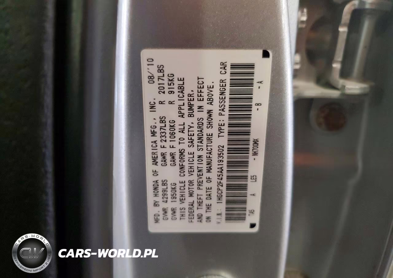 2010 Honda Accord Lxp VIN:1HGCP2F45AA193502 - 12