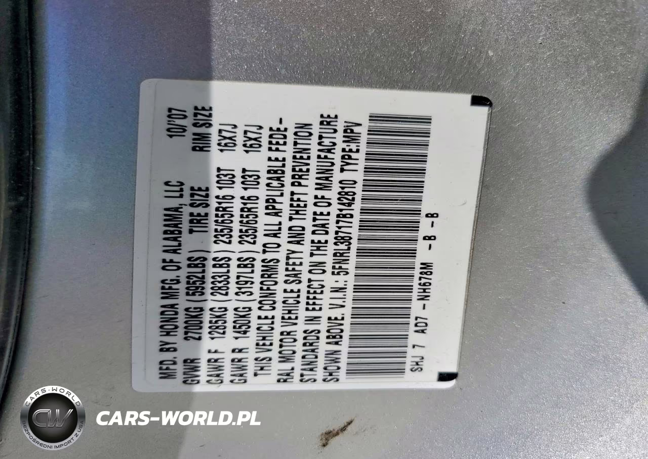 2007 Honda Odyssey Exl VIN:5FNRL38717B142810 - 13