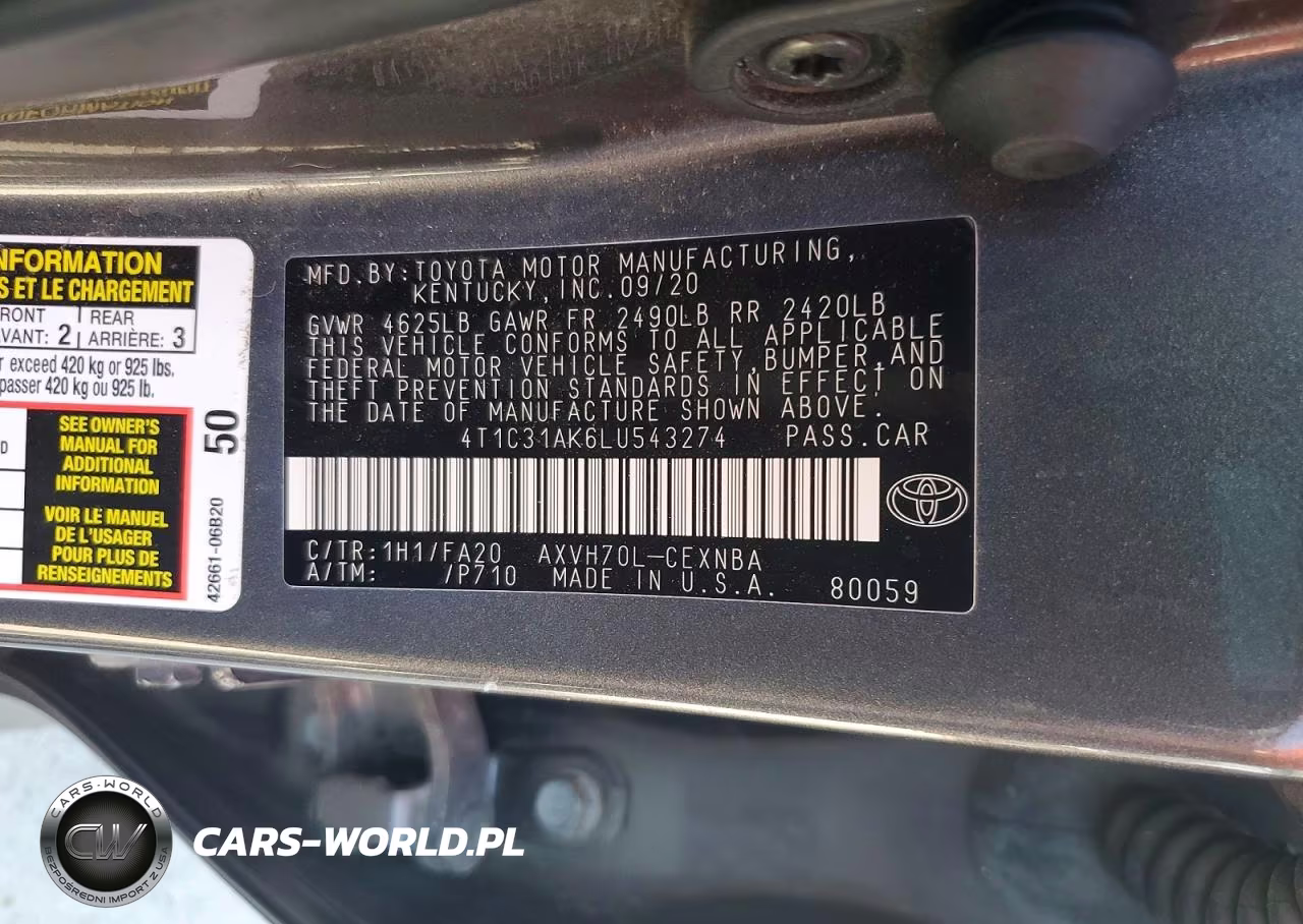 2020 Toyota Camry Le VIN:4T1C31AK6LU543274 - 12