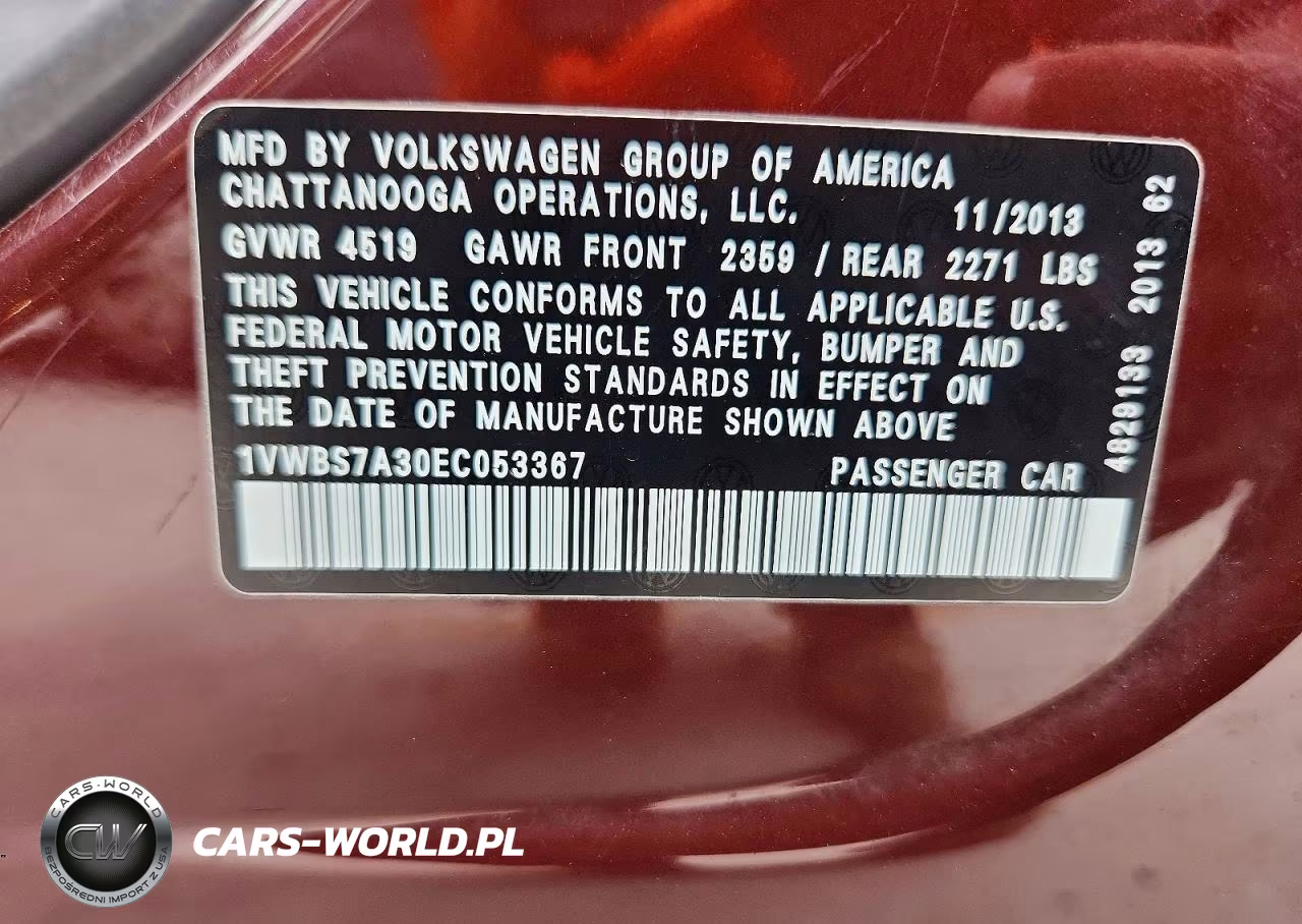 2014 Volkswagen Passat Se VIN:1VWBS7A30EC053367 - 12