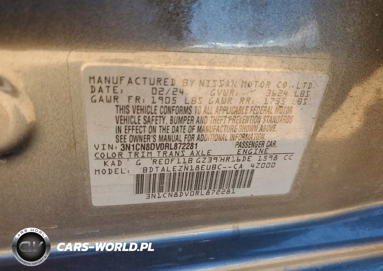 2024 Nissan Versa S VIN:3N1CN8DV0RL872281 - 12
