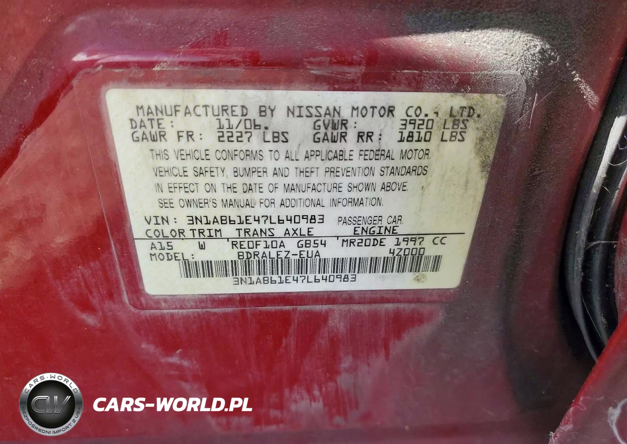 2007 Nissan Sentra 2.0 VIN:3N1AB61E47L640983 - 12