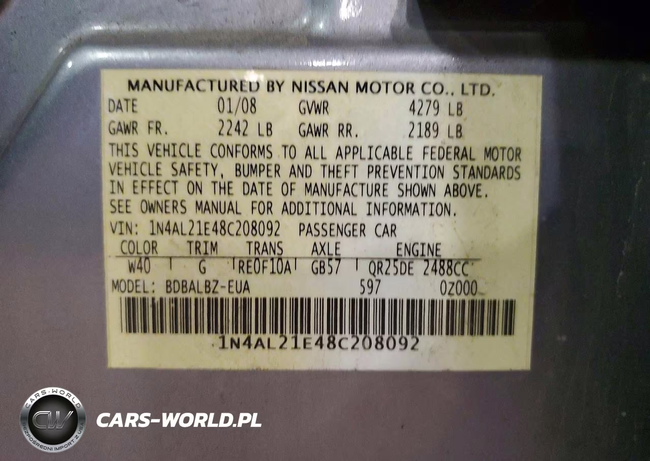 2008 Nissan Altima 2.5 VIN:1N4AL21E48C208092 - 12