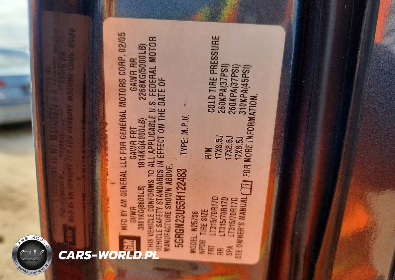2005 Hummer H2 VIN:5GRGN23U55H122483 - 12