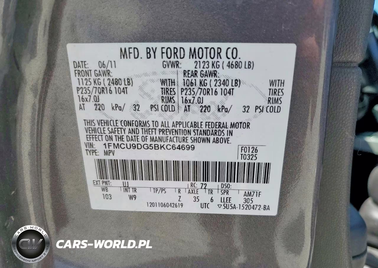 2011 Ford Escape Xlt VIN:1FMCU9DG5BKC64699 - 13