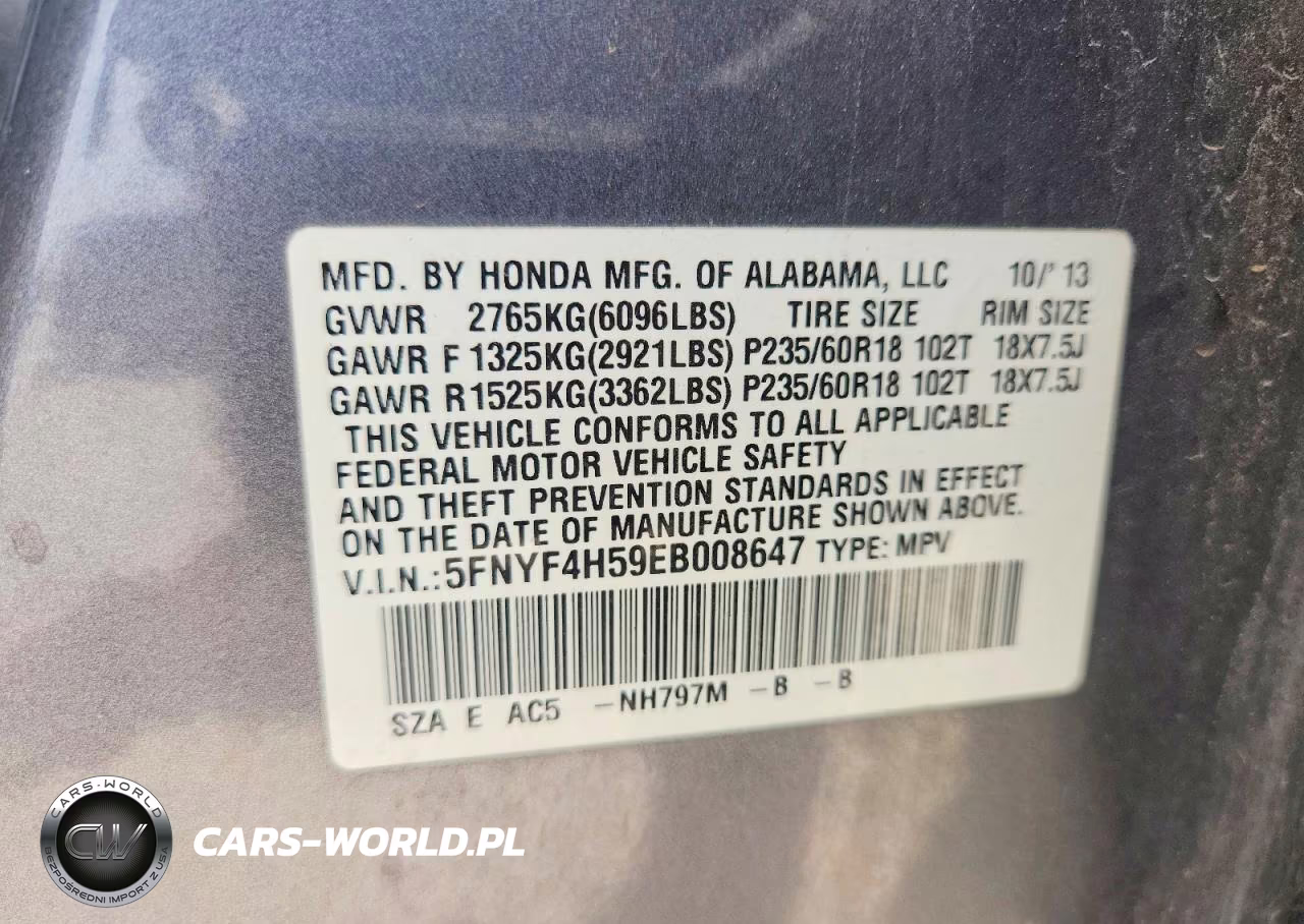 2014 Honda Pilot Exl VIN:5FNYF4H59EB008647 - 12