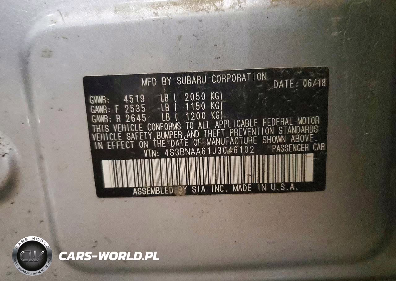 2018 Subaru Legacy 2.5I VIN:4S3BNAA61J3046102 - 12