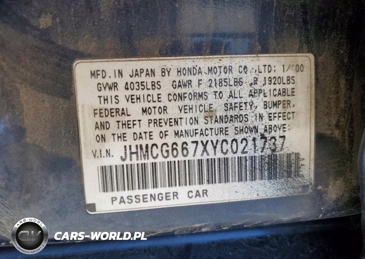 2000 Honda Accord Ex VIN:JHMCG667XYC021737 - 12