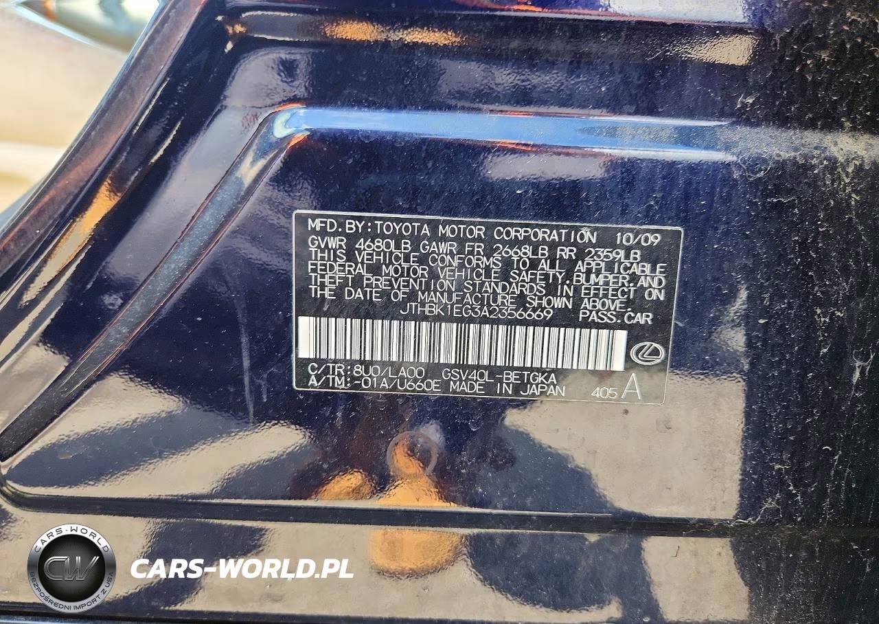 2010 Lexus Es 350 VIN:JTHBK1EG3A2356669 - 12