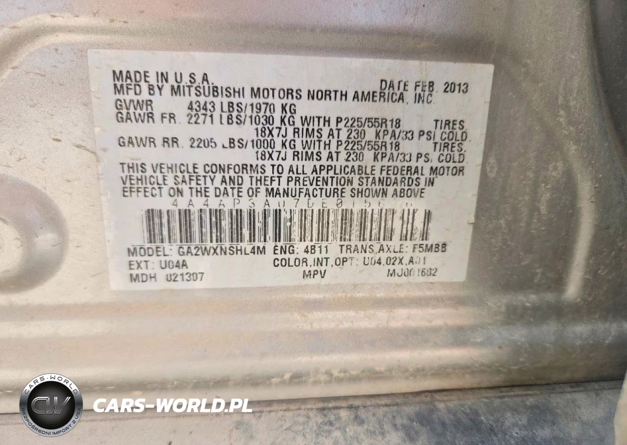 2013 Mitsubishi Outlander Sport Es VIN:4A4AP3AU7DE015616 - 13