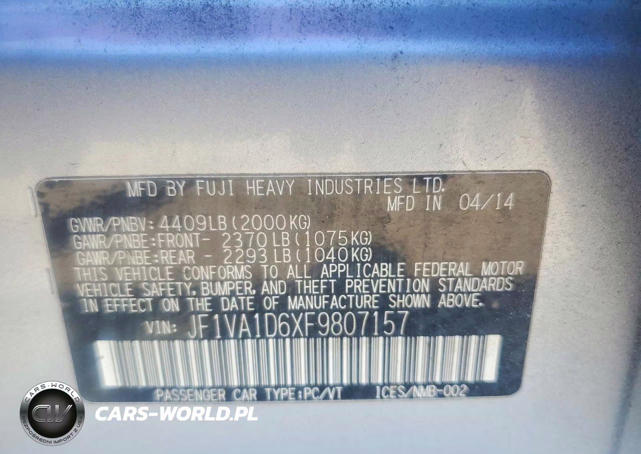 2015 Subaru Wrx Premium VIN:JF1VA1D6XF9807157 - 12