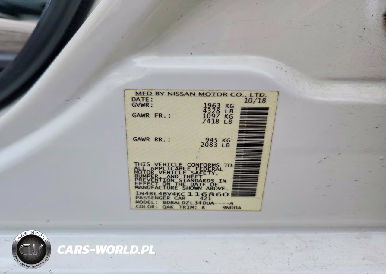 2019 Nissan Altima S VIN:1N4BL4BV4KC116860 - 12