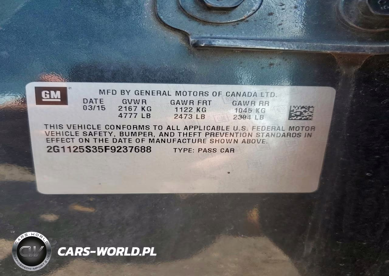 2015 Chevrolet Impala Lt VIN:2G1125S35F9237688 - 12