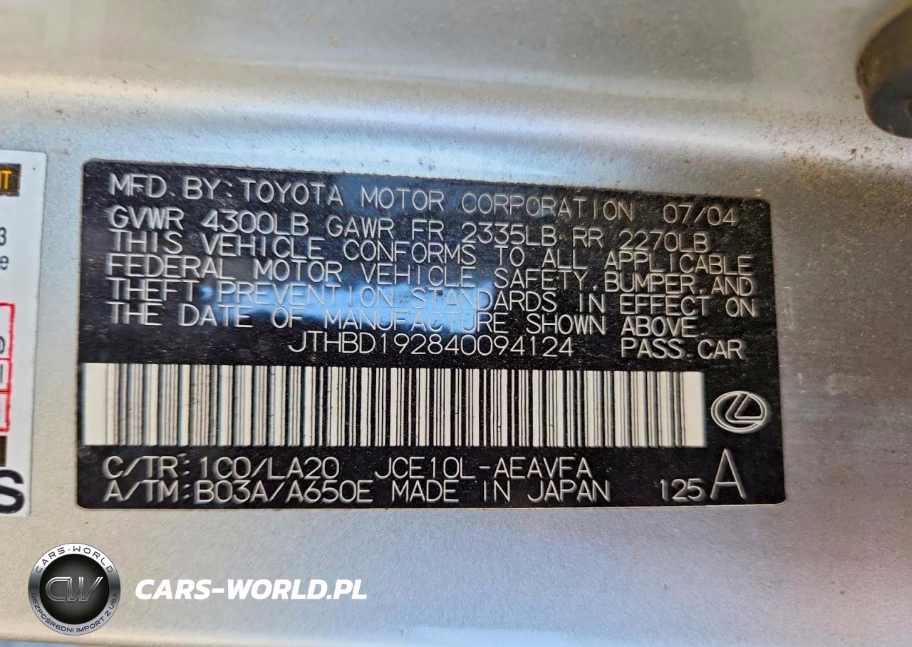 2004 Lexus Is 300 VIN:JTHBD192840094124 - 13