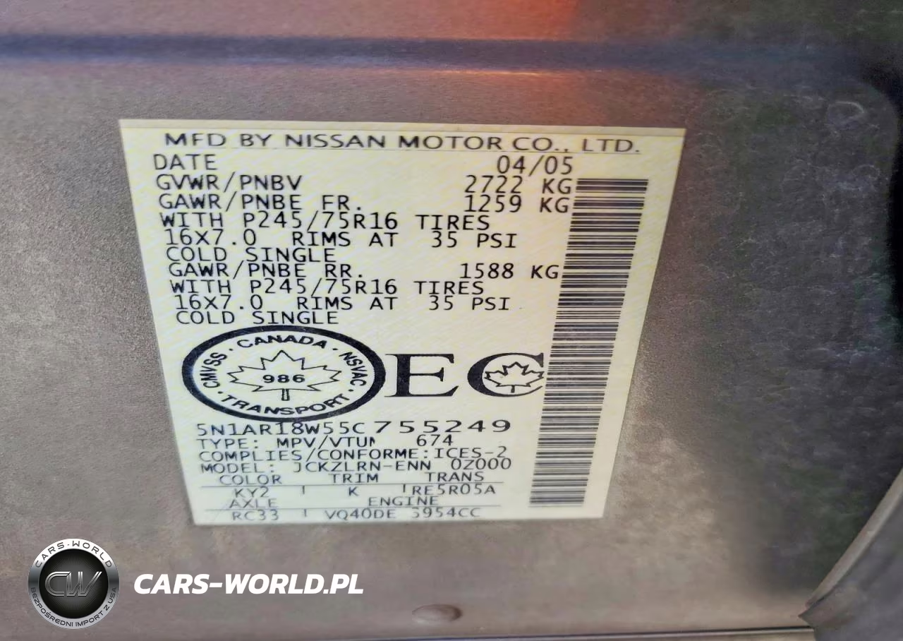 2005 Nissan Pathfinder Xe VIN:5N1AR18W55C755249 - 13