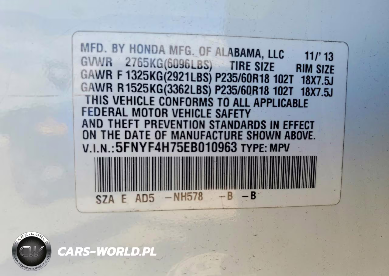 2014 Honda Pilot Exln VIN:5FNYF4H75EB010963 - 13