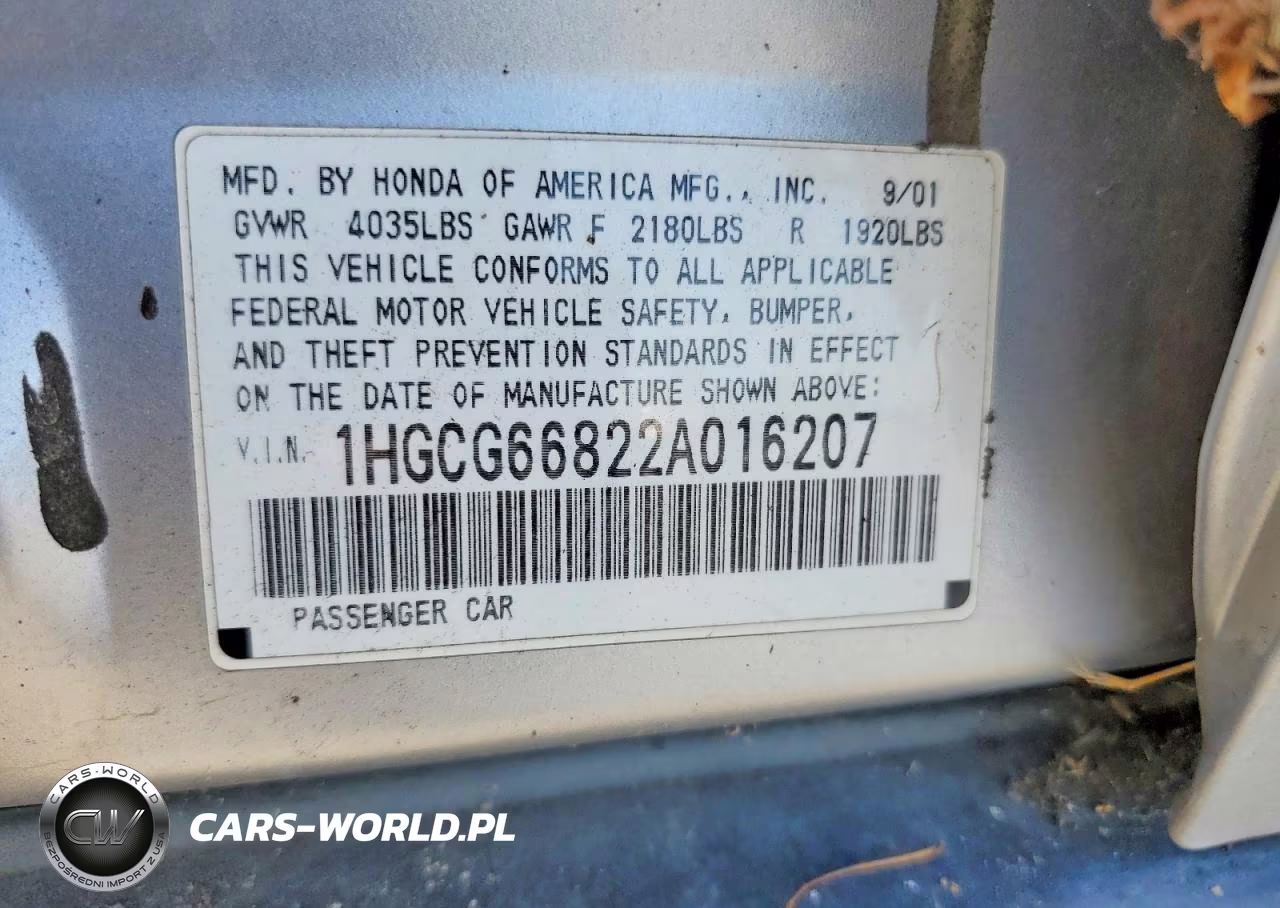 2002 Honda Accord VIN:1HGCG66822A016207 - 12