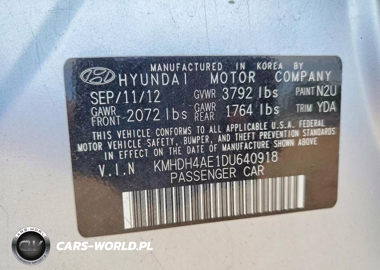 2013 Hyundai Elantra Gls VIN:KMHDH4AE1DU640918 - 12