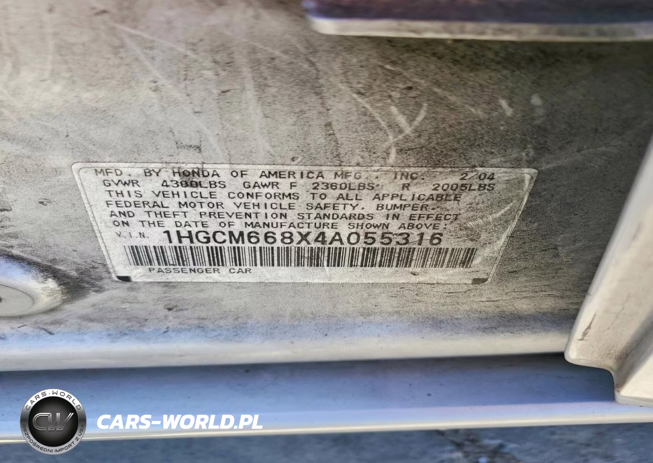 2004 Honda Accord Ex VIN:1HGCM668X4A055316 - 12