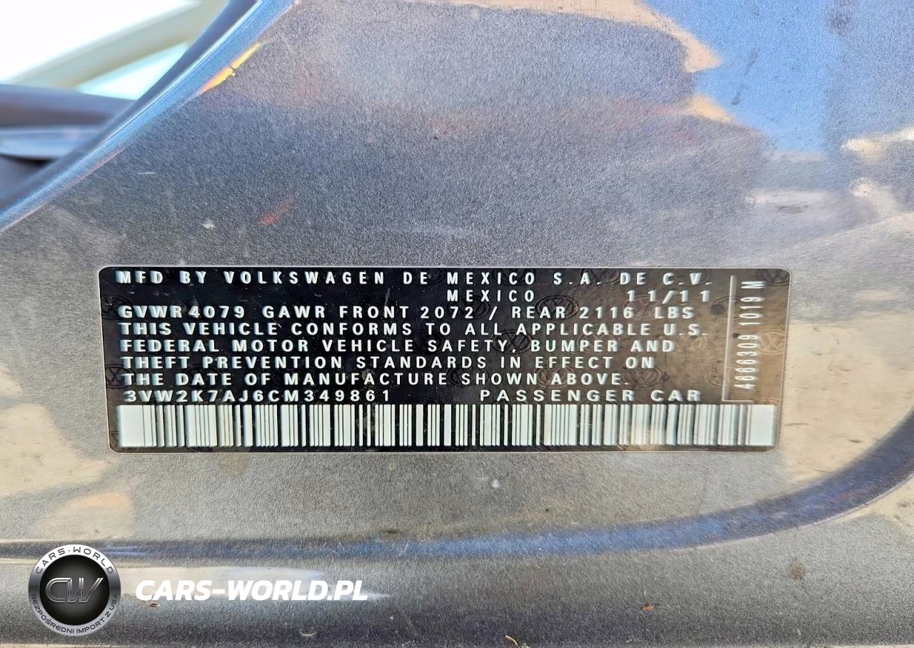 2012 Volkswagen Jetta Base VIN:3VW2K7AJ6CM349861 - 13