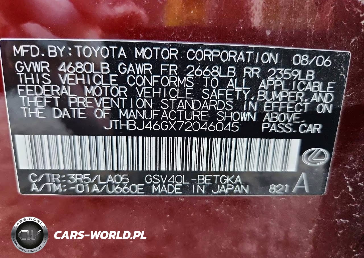 2007 Lexus Es 350 VIN:JTHBJ46GX72046045 - 12