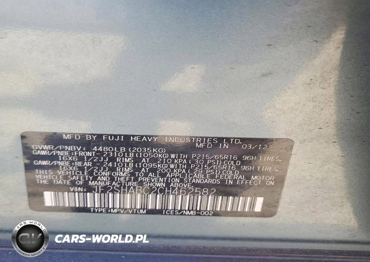 2012 Subaru Forester 2.5X VIN:JF2SHABC2CH462582 - 12