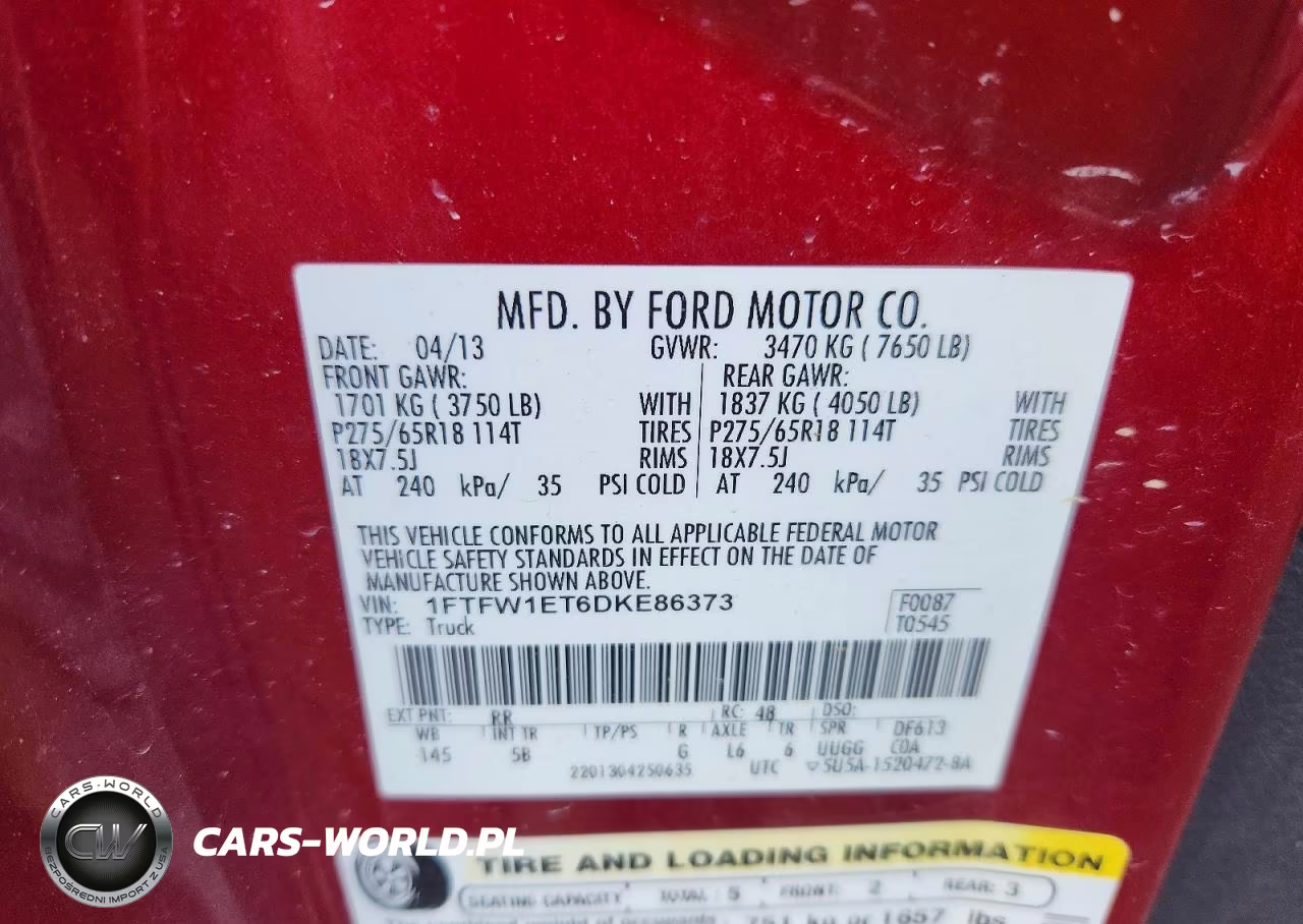 2013 Ford F150 Supercrew VIN:1FTFW1ET6DKE86373 - 12