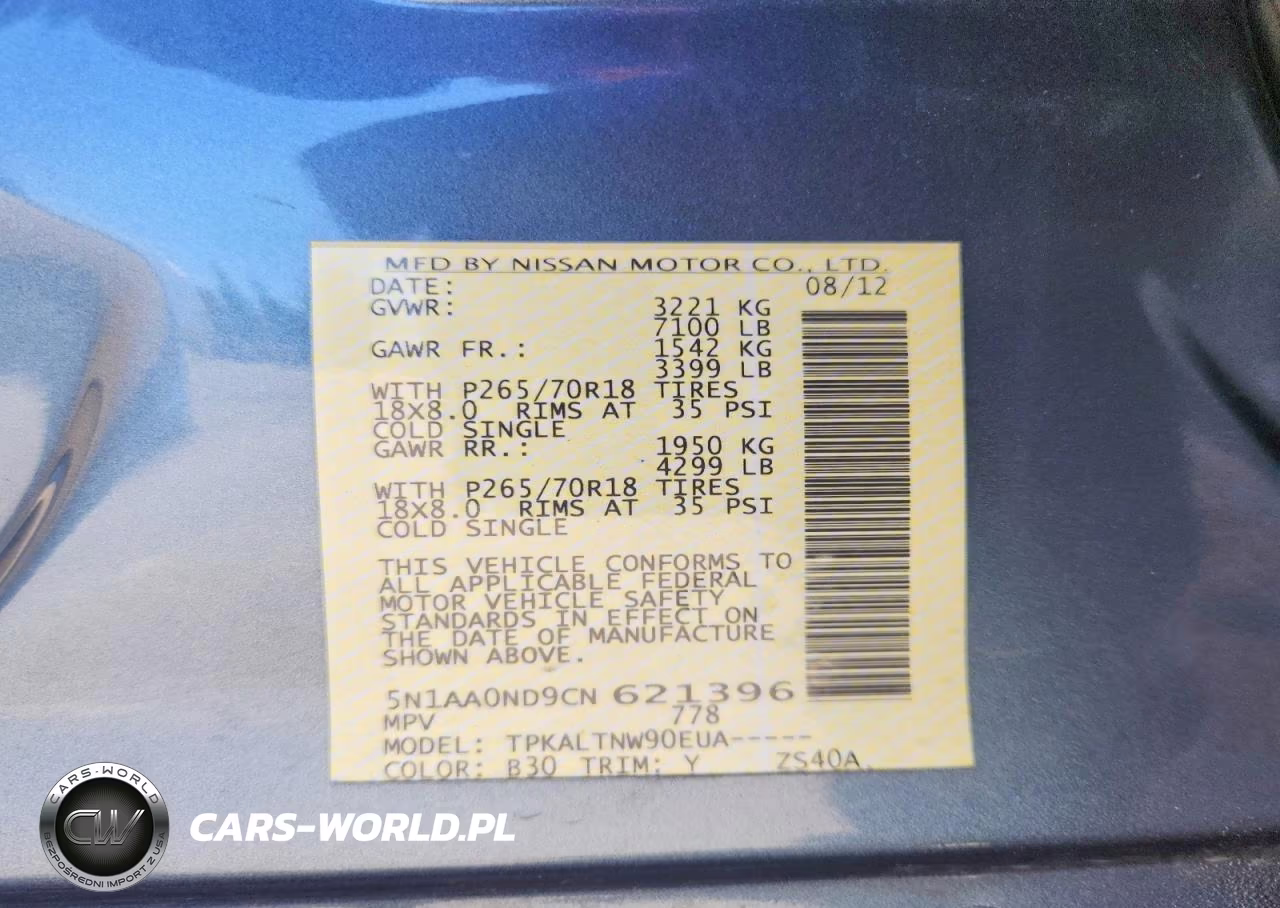 2012 Nissan Armada Sv VIN:5N1AA0ND9CN621396 - 13