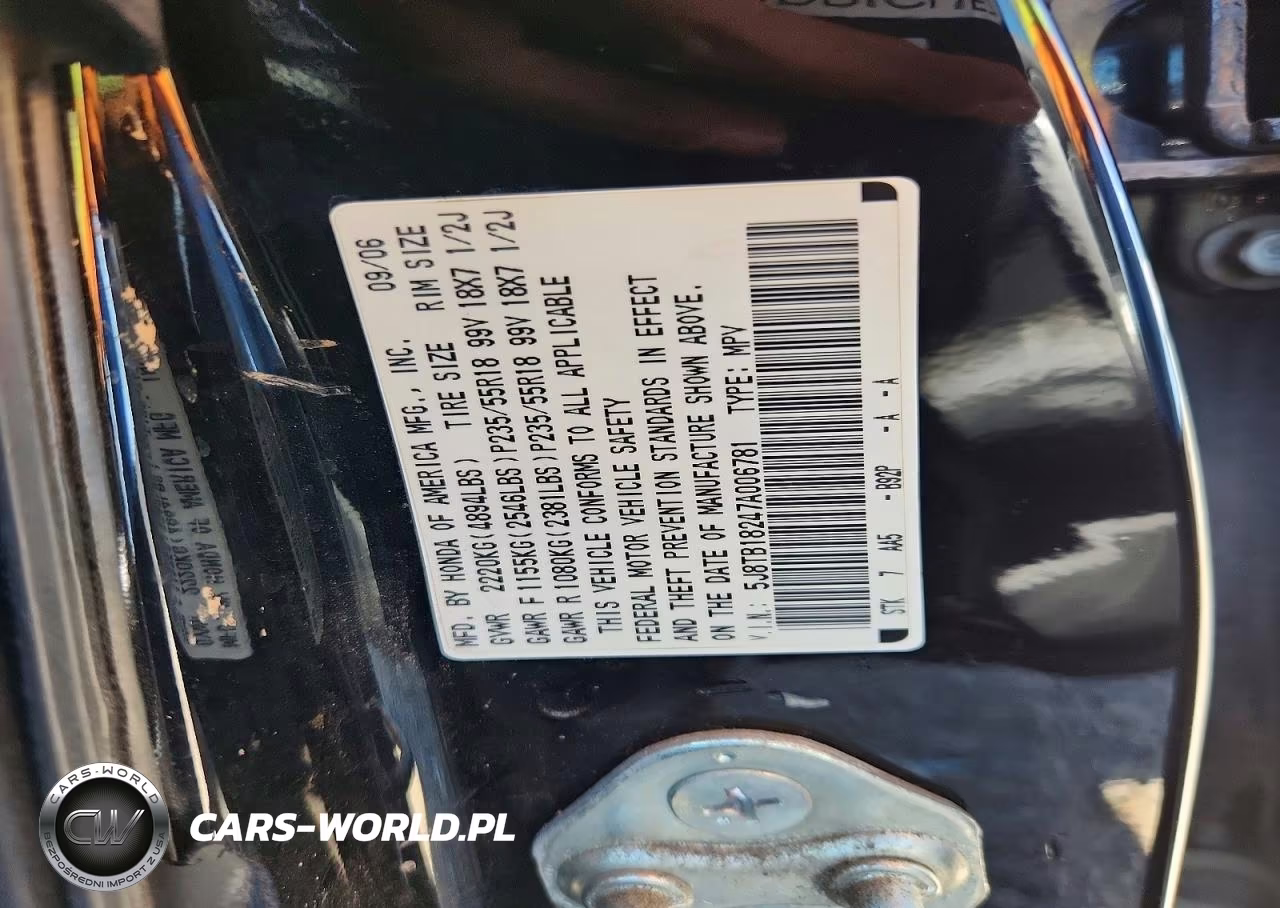 2007 Acura Rdx VIN:5J8TB18247A006781 - 12