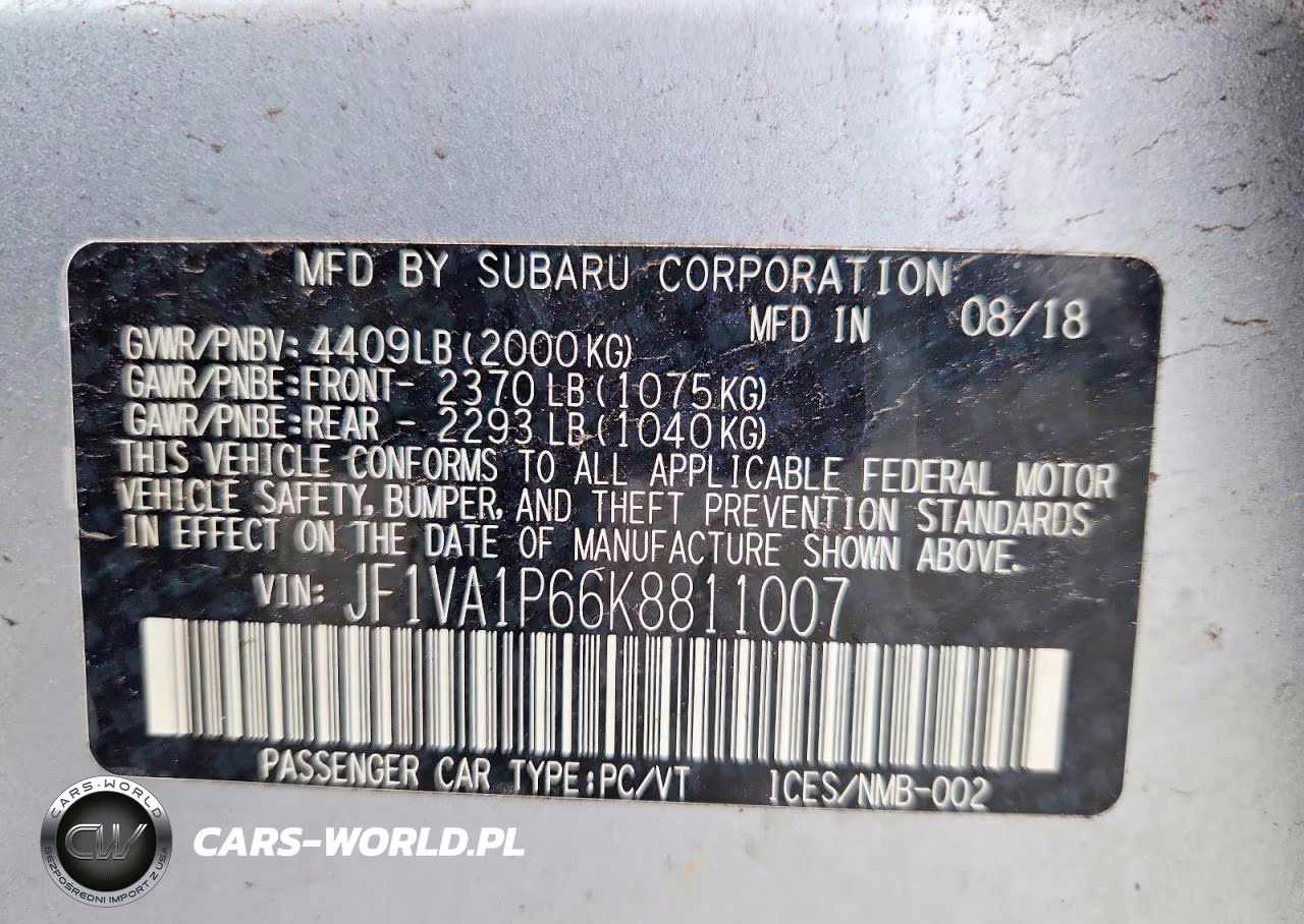 2019 Subaru Wrx Limited VIN:JF1VA1P66K8811007 - 12