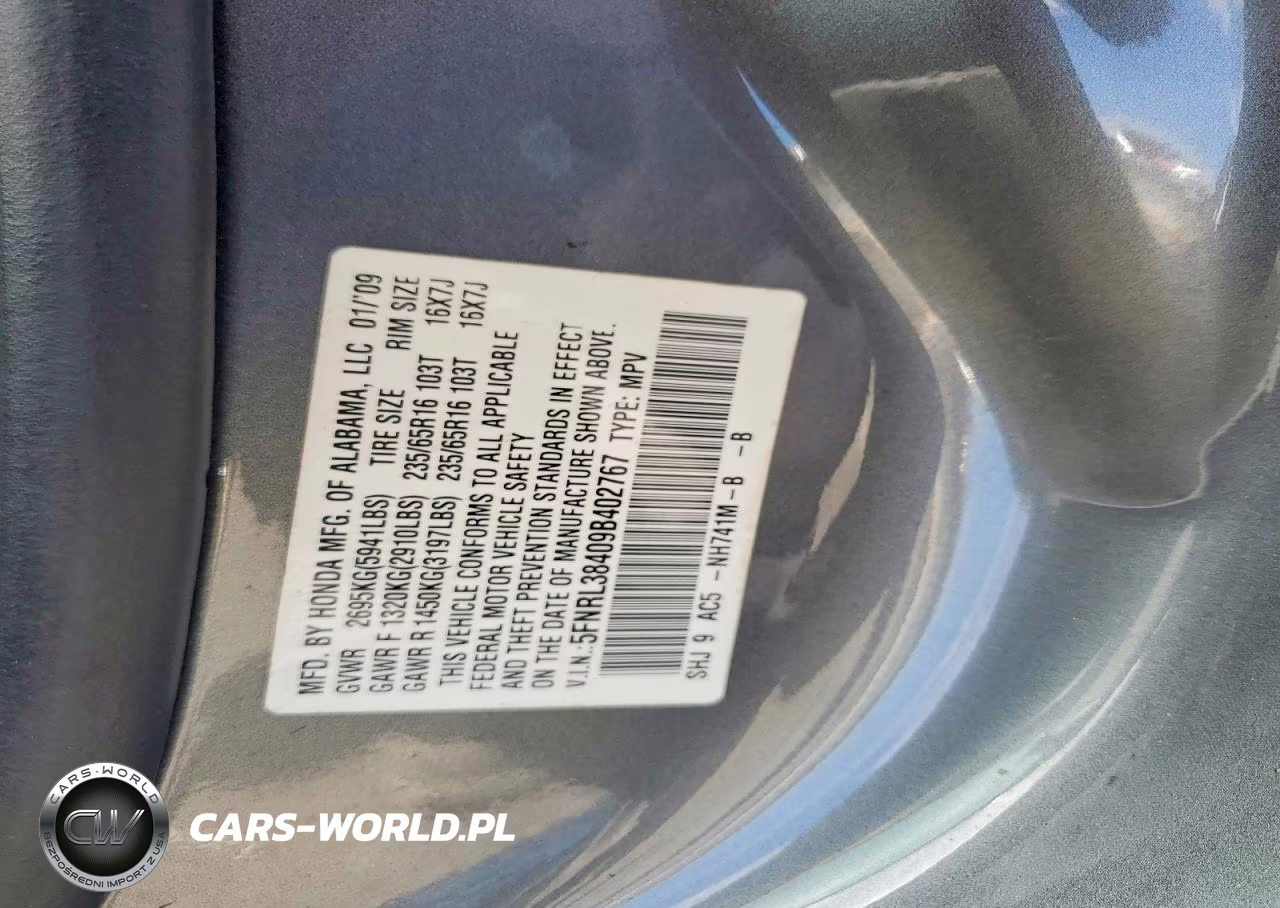 2009 Honda Odyssey Ex VIN:5FNRL38409B402767 - 13